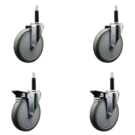 Service Caster 6'' Gray Poly Wheel Swivel 3/4'' Expanding Stem Caster Set 2 Brakes, 4PK SCC-EX20S614-PPUB-2-PLB-2-34